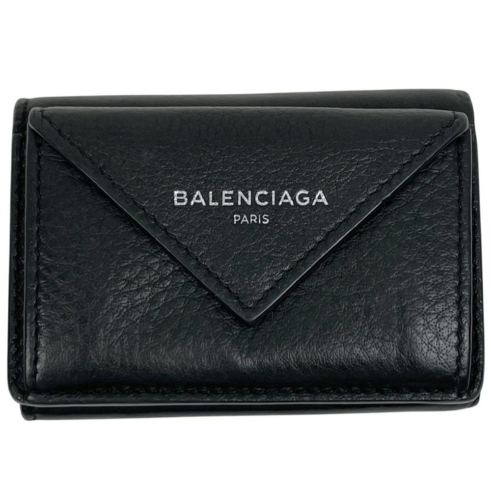 Balenciaga Paper Wallet Tri fold Leather Black